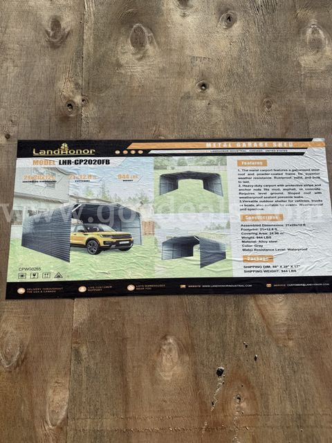 NEW 2026 LandHonor LHR-CP2020FB Metal Garage Shed – In Crate