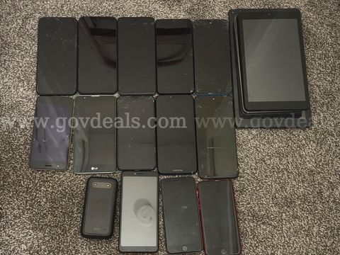 Lot of 18 Assorted Electronics – 14 Smartphones & 4 Tablets | Parts Only / AS-IS