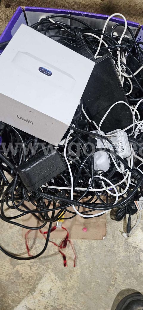 Assorted Computer Power Cords, AC Adapters & UniFi Equipment – Bulk Lot