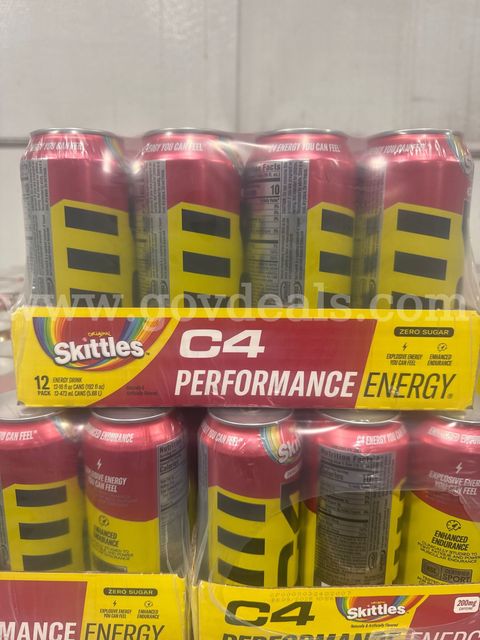 Brand new C4 Performance Zero Sugar Skittles Flavor 16oz cases, each case has 12 cans, lot has 10 cases, exp 09/2025