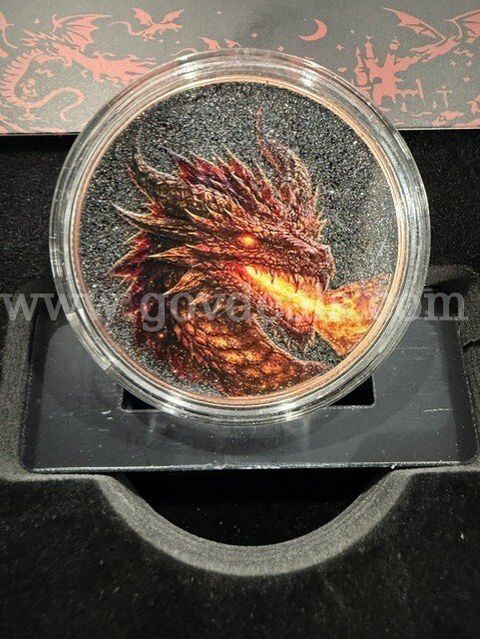 Diamond Dusted Fire Dragon 1oz Copper Round