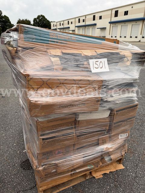 Assorted Building Materials: VCT, Base Boards, Fixtures, & Filters (3 pallets)