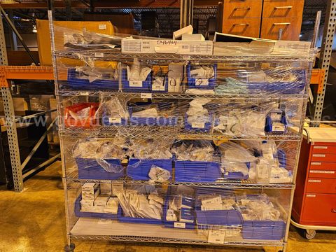 Metal Rack On Wheels With Miscellaneous Medical Supplies- New