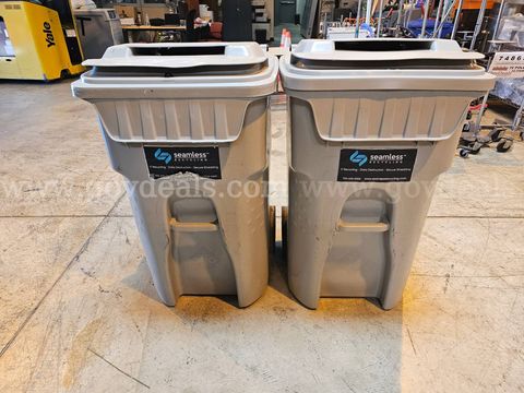 Lot of 2 - 65 Gallon Seamless Recycling Security Rolling Bins