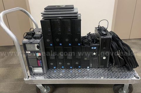 One Lot of Dell Computers(16), Microsoft Computer(1), Wall Chargers(5), and Laptop Bags(2)