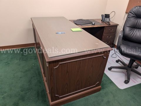 Old Wooden L-Shaped Desk