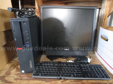 USED DESK COMPUTER SET: (1) USED 19" DELL MONITOR; (1) LENOVO THINKCENTRE M920s; (1) DELL KEYBOARD; (1) DELL MOUSE