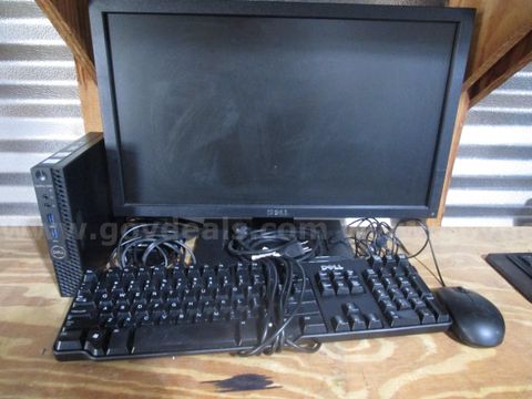 Used Dell Computer Set: (1) Dell 20" Monitor; (1) Dell Optiplex Micro 3060; (1) Dell Keyboard; (1) Dell Mouse