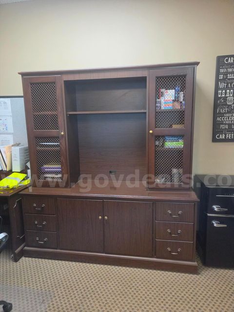3 Executive Desks, 3 Hutches, 3 Side Tables, 2 Bookcases