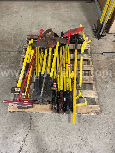Lot of 42 Firefighter Hand Tools – Pike Poles, Axes, Halligan, Hooks, Sledgehammers & Shovels