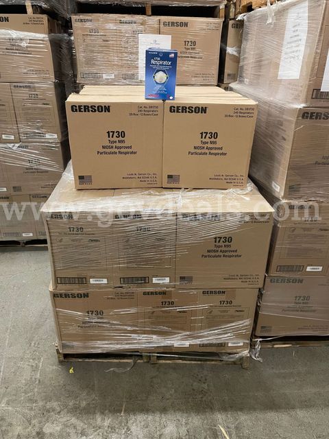 Lot of 10 pallets of GERSON 1730 Disposable N95 Particulate Respirator & Surgical N95 Respirator