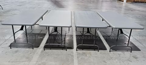 4 - USED 6” Plastic Rectangular Folding Tables (SOLD AS IS).