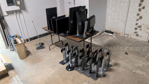 11 Computer Monitors and 18 Monitor Stands