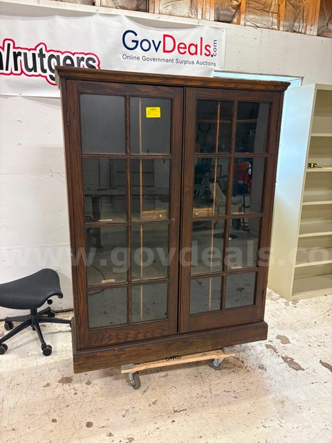 4 Shelf Wood Bookcase with Glass Doors