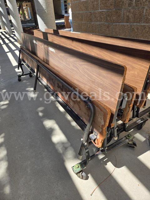 37 Faux Wood Grain Cafeteria Tables - sold as a lot