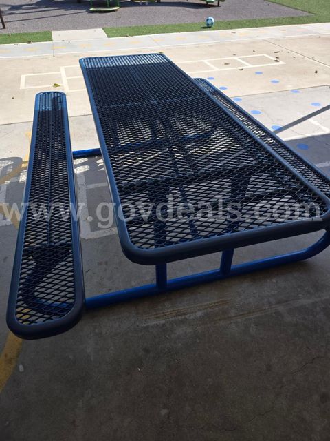 5 Blue Rectangular Picnic Tables
