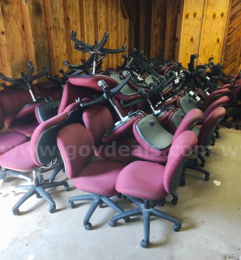 50 Armless Swivel Task Chairs, Burgundy Fabric