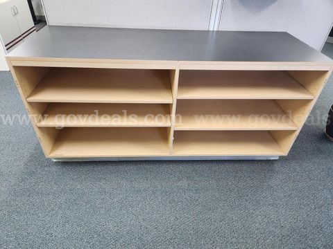 72" Wood Storage Cabinet / Shelving Unit – 6 Open Compartments