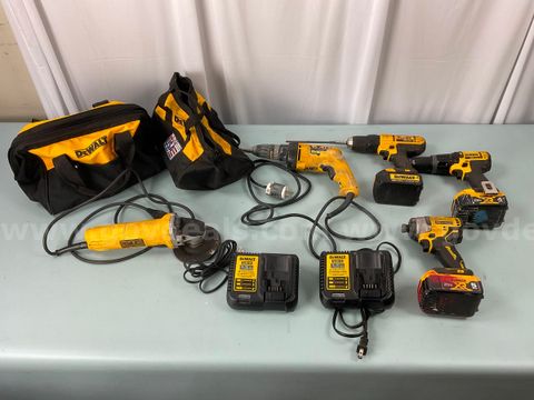 Lot of Dewalt Power Tools With 3 - Batteries, 2 - DCB115 Battery Chargers & 2 - Tool Bags
