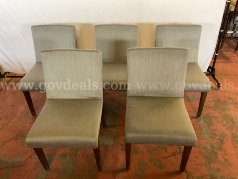 5 - Wooden Upholstered Chairs (With Signs of Wear, Some With Loose Legs) Unknown Brand