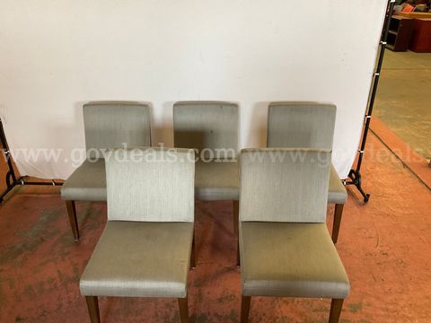5 - Wooden Upholstered Chairs (With Signs of Wear) Unknown Brand