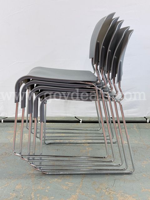 5 - Plastic and Metal Stackable Office Chairs (Unknown Brand)