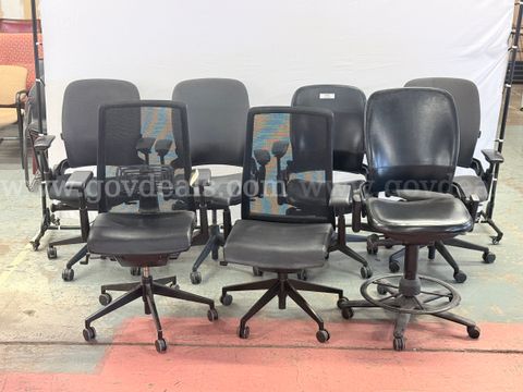 7 - Rolling Office Chairs: 5 - Steelcase and 2 - Haworth (1 - Damaged Arm Rest)