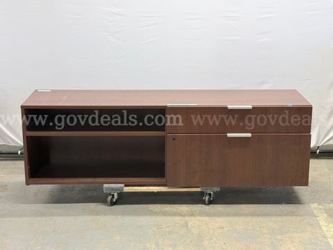 Wood Grain Credenza with Drawers and Shelving (L) 72" x (D) 19" x (H) 21" (Unknown Brand, Missing Key)