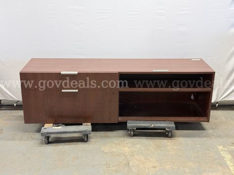Wood Grain Credenza with Drawers and Shelving (L) 72" x (D) 19" x (H) 21" (Unknown Brand, Missing Key)