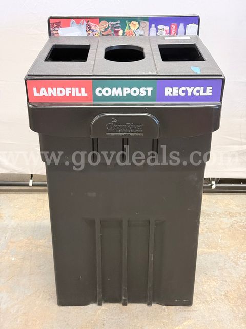 Clean River 3-Stream Commercial Plastic Waste and Recycling Station (L) 21.5" x (D) 21.5" x (H) 36"