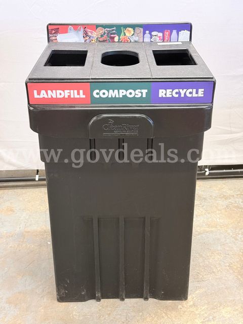 Clean River 3-Stream Commercial Plastic Waste and Recycling Station (L) 21.5" x (D) 21.5" x (H) 36"