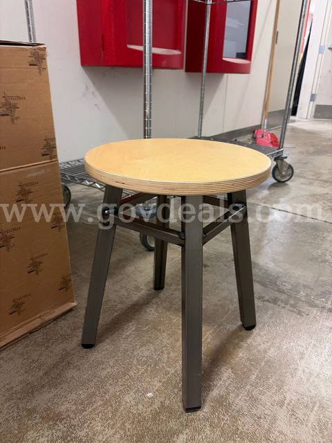 Lot of 10 Wooden Stools with Metal Legs