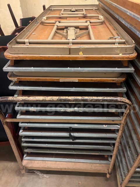 Lot of 13 long wooden metal framed folding tables