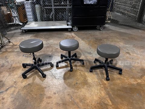 Lot of 3 Grey Rolling Stools