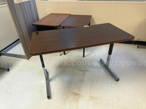 Adjustable Height Office Table with Wood-Grain Top and Metal T-Legs