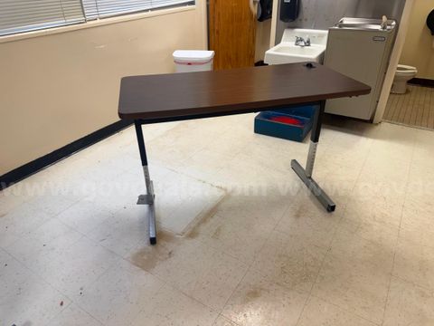 Adjustable Height Office or Classroom Table – Dark Wood-Grain Top