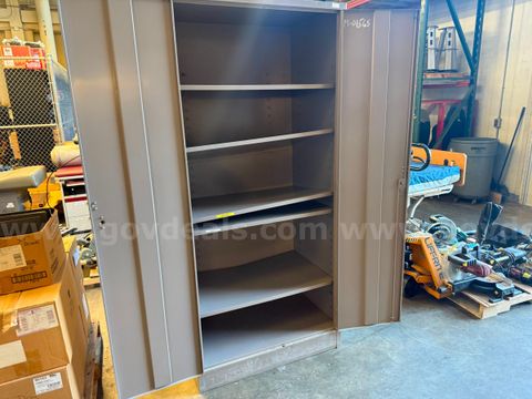 Gray Two-Door Metal Storage Cabinet with Adjustable Shelving