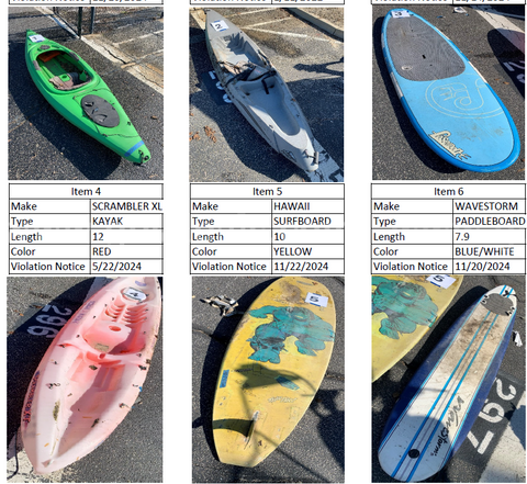 9 Kayak, 9 Paddle Board, 1 Surf Board, and 1 Dinghy