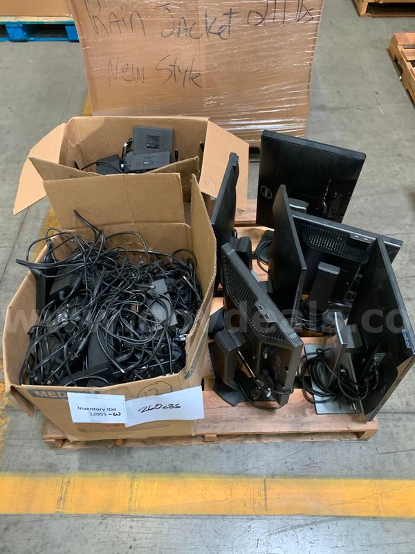 Pallet of Power Cords and Miscellaneous Monitors