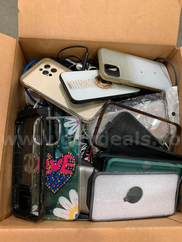 Box of Phone Cases and Accessories