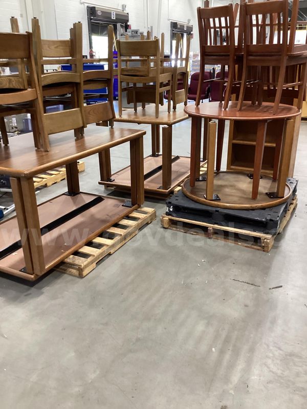 Tables, chairs, and a bookcase