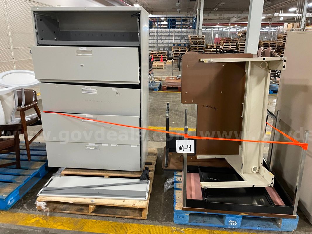 Lot of Metal Office Desks and Metal File Cabinet