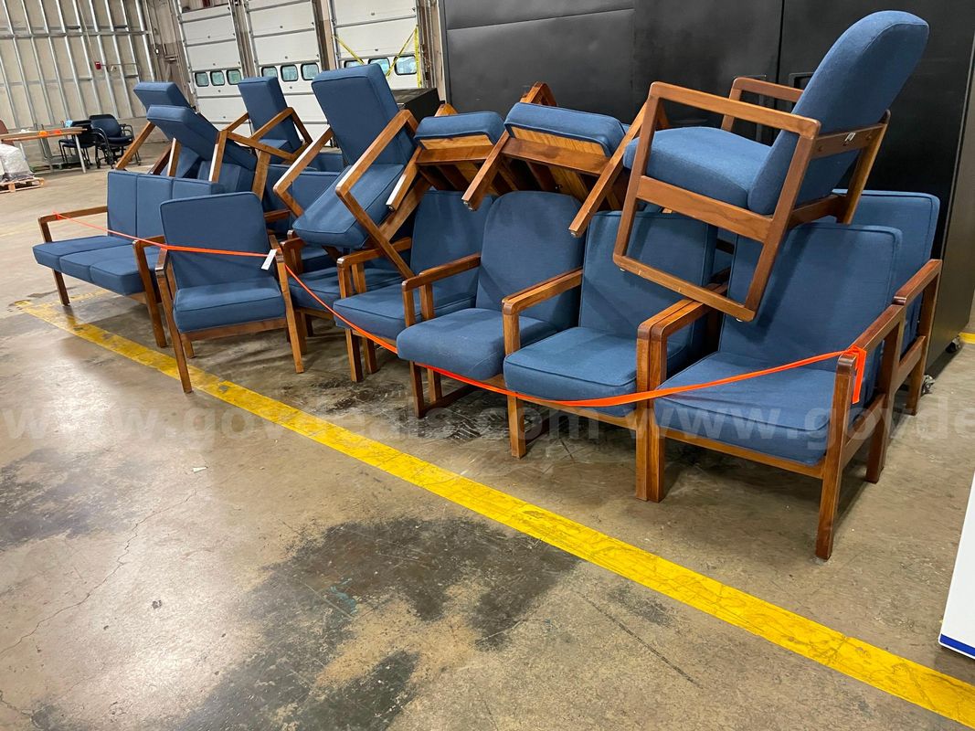 Lot of Blue Lobby Chairs and Benches