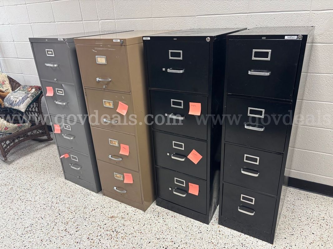 Lot of 4 Heavy-Duty 4-Drawer Metal Filing Cabinets
