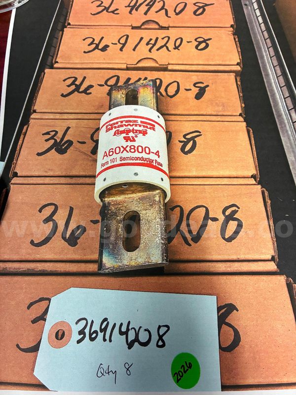 P/N: 36914208 (quantity 8) Fuse, ALT Semiconductor 800Amp, 600v f/inverter MP36PH3S