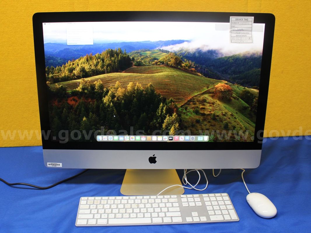 (1) Apple iMac 27" 2020 - Intel Core i5, 16GB RAM, 250GB SSD, OS: MacOS Sonoma (1) Keyboard (1) Mouse