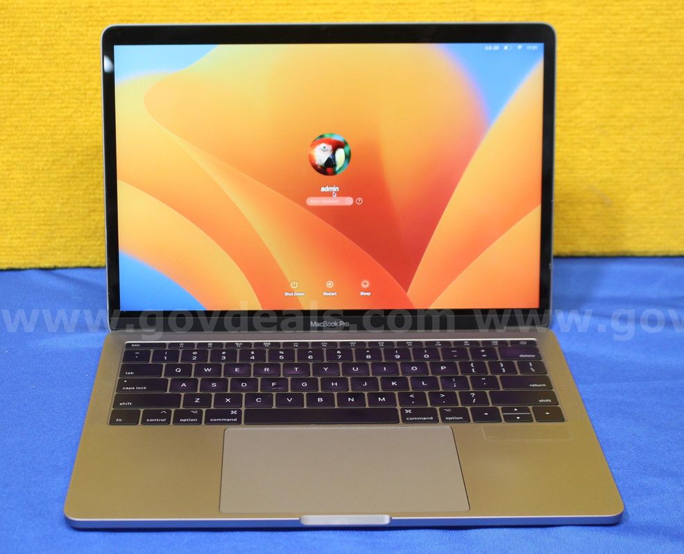 (1) Apple MacBook Pro, Intel Core i7, 16GB RAM, 250GB SSD, OS: Ventura 13.7.8