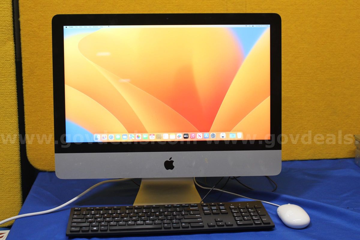 (1) Apple iMac, 2017, Intel Core i5, 16GB RAM, 500GB SSD, OS: Ventura 13.7.8, (1) Apple Mouse, (1) Keyboard