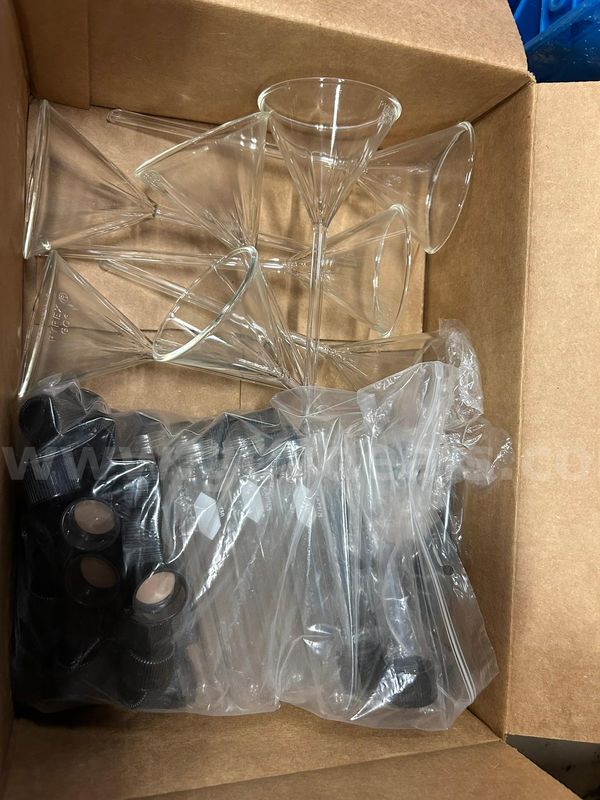 Lot of Funnels, Vials & Test Tubes