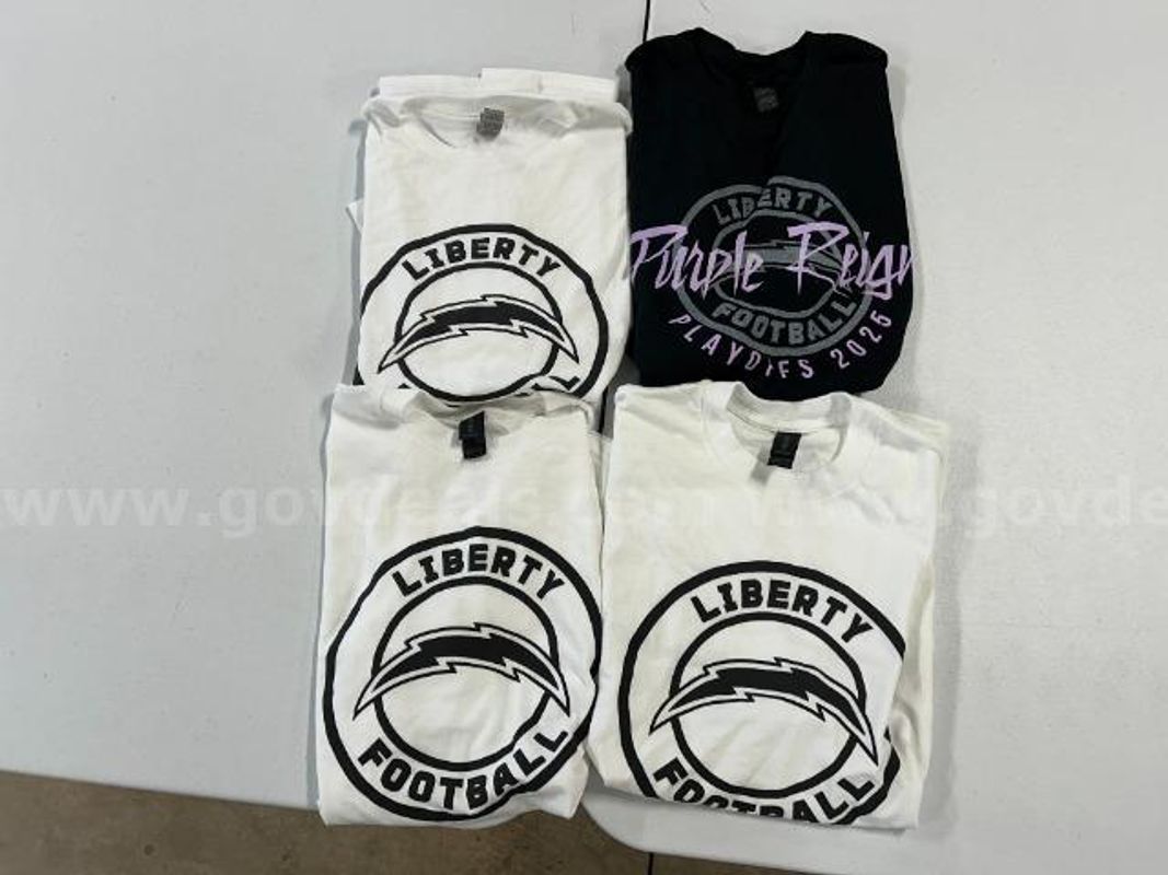 Lot of 4, Gildan Short Sleeve Shirts, "Liberty Football"Size: M,L,XL